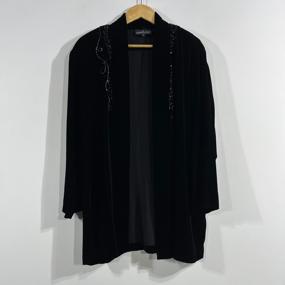 Carole Little VTG Whimsigoth Silk Blend Velvet Beaded Cardigan Jacket Womens 12